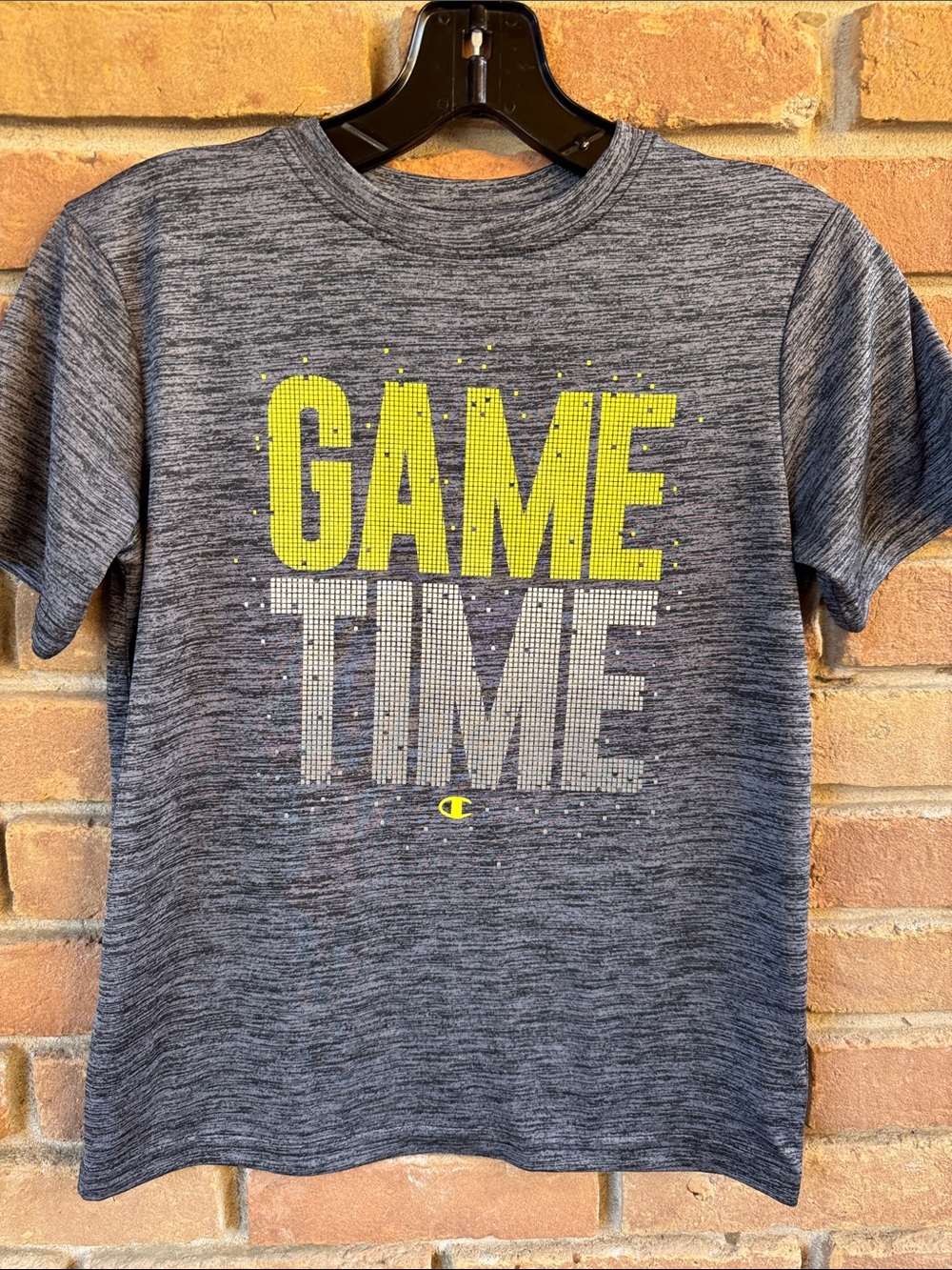Champion Heather Gray "Game Time" Short Sleeve Tee with Yellow Graphic